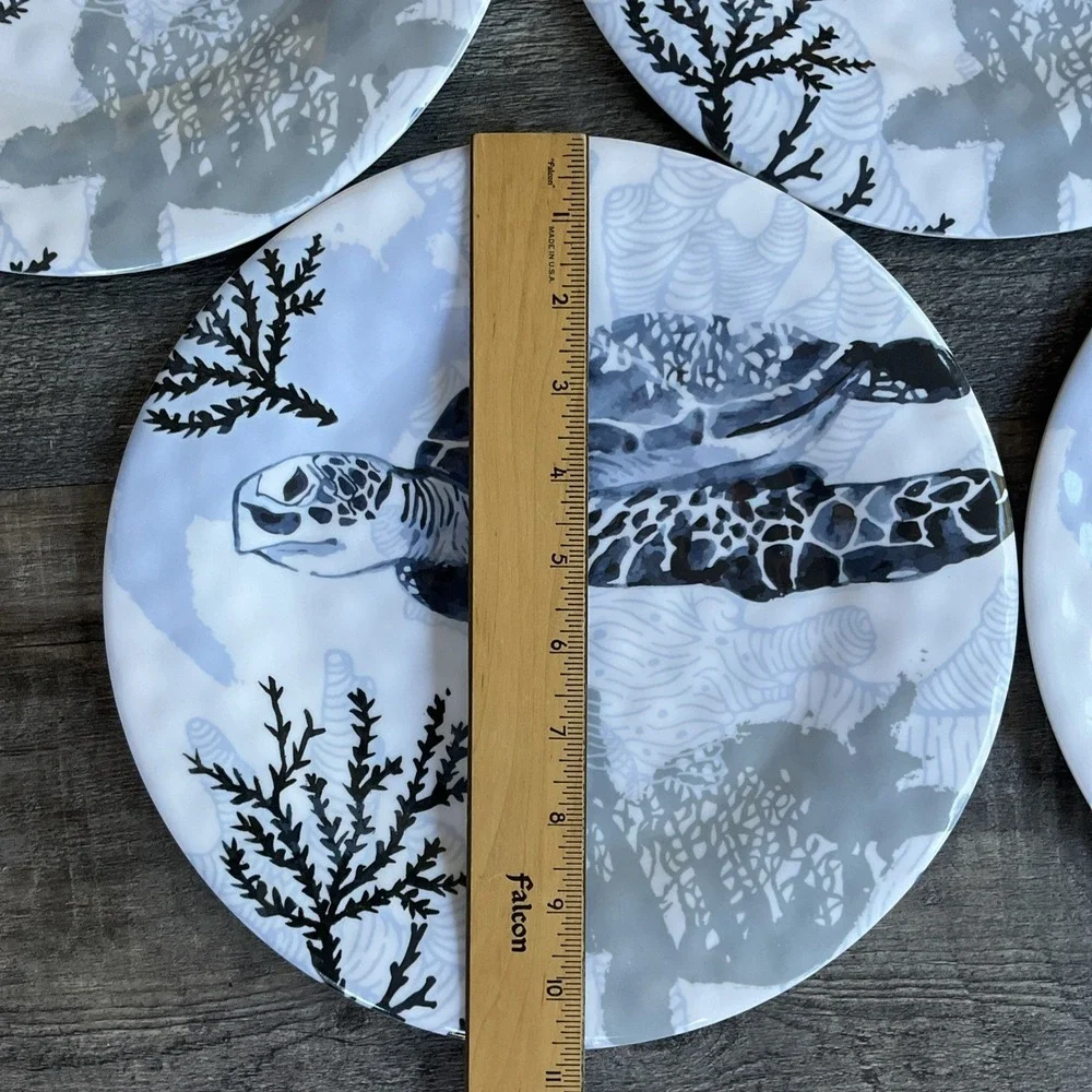 Marine Sea Turtle Melamine Dinner Plate Set 8- 11" Round Plates Nautical Coastal - Picture 6 of 9